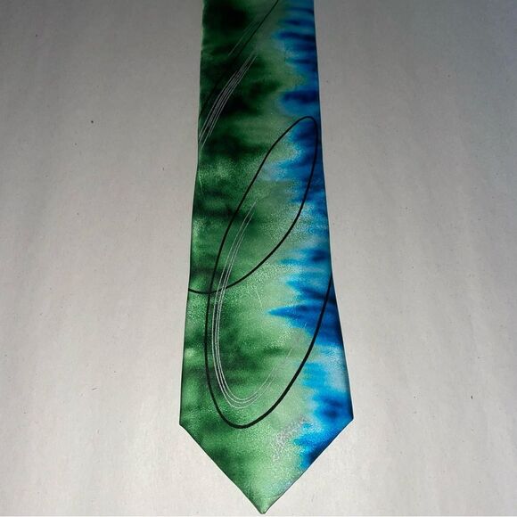 J Garcia Butterfly Study II Collector's Edition Silk Green and Blue Men's Tie - Picture 1 of 3